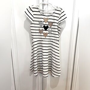 Epic Threads Striped Heart Dress girl’s Size 6 Off White/Black EUC